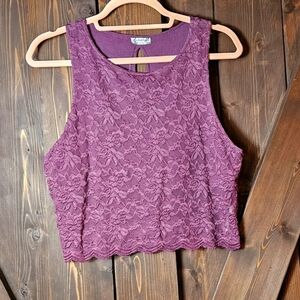 Free People Intimately Dark Purple Lace Lined Crop Tank Back Peephole Large